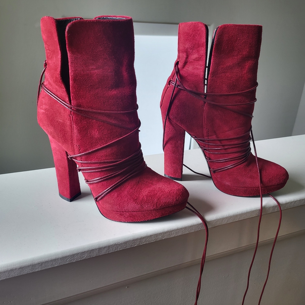 Aldo Red Suede Heeled Boots